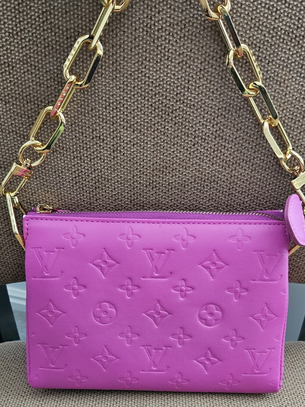 EGO Inspired Fuchsia Monogram Crossbody Bag with Gold Chain
